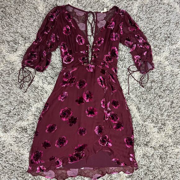 For Love & Lemons Sophie Velvet Floral Mini Dress XS Extra Small READ - Picture 5 of 14
